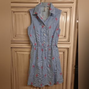 TACERA Blue / White Striped Dress Flamingos‎ - SMALL